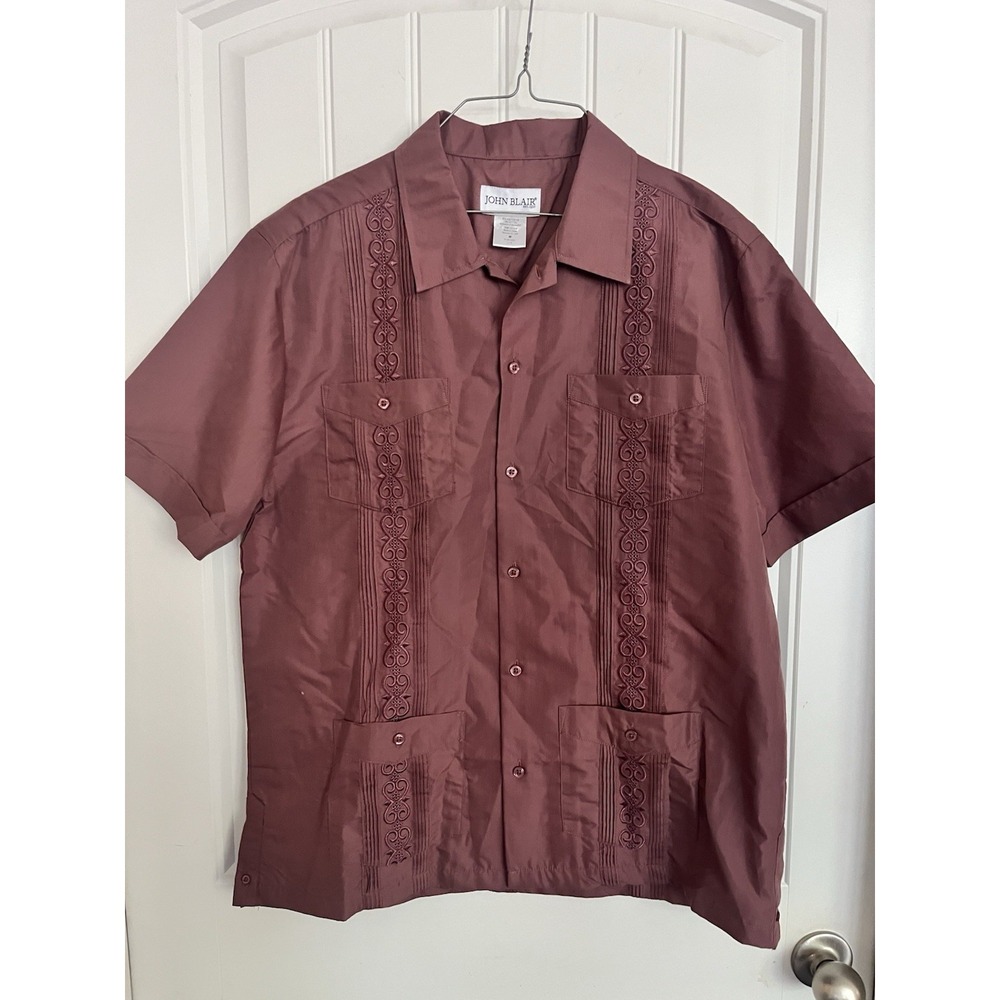 VTG John Blair Men's M Short Sleeve Button Shirt Mauve Bowling 4 Pockets 786